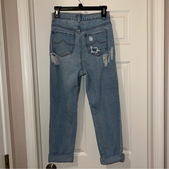 Princess Polly High Rise Ripped Blue Jeans - Picture 4 of 8